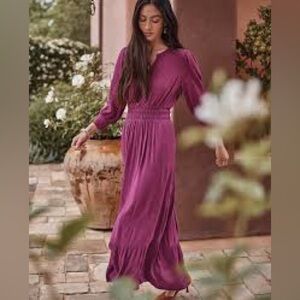 J. Jill Smocked-Details Tiered Dress plum purple magenta a line fit small petite